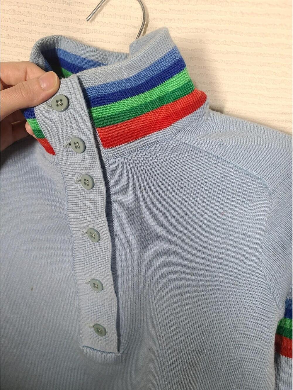 Vtg 70s Ski Sweater Demetre 100% Wool Knit Rainbow Stripe Women’s Small Snow - Picture 7 of 12